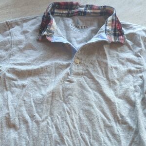 Crewcuts Heather Gray Polo with Plaid Collar